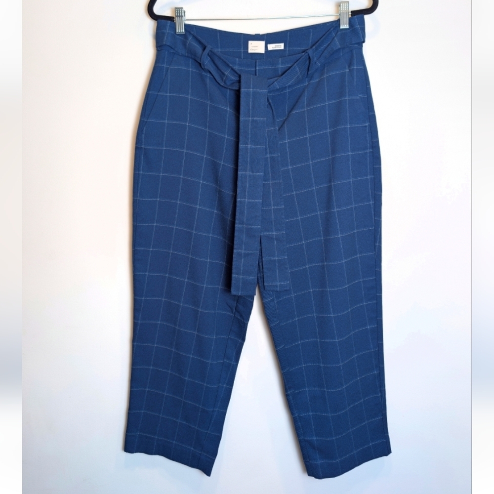 A New Day Blue Windowpane Tie Waist Stretch Ankle Pants Size 10